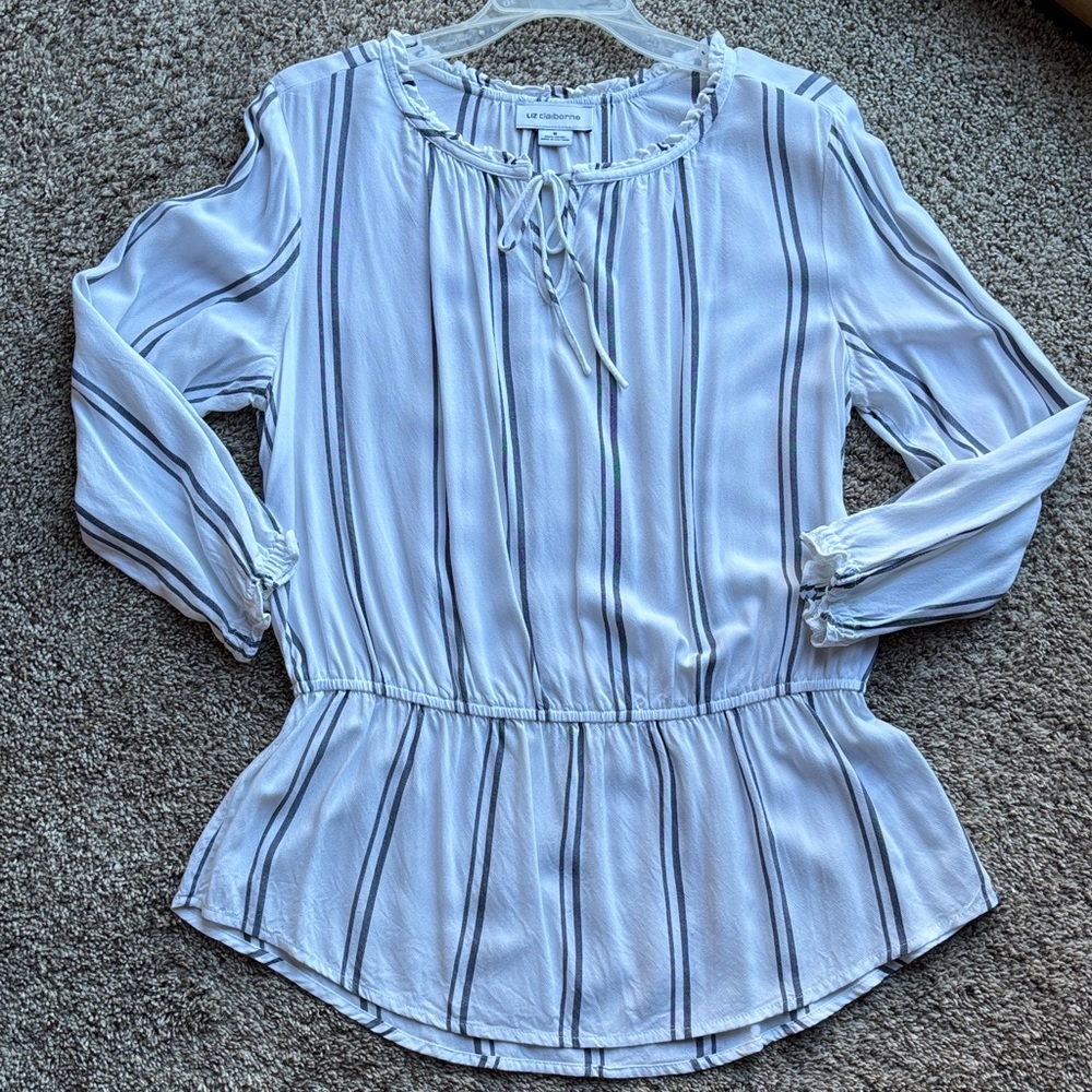 Liz Claiborne White and Blue Striped Blouse